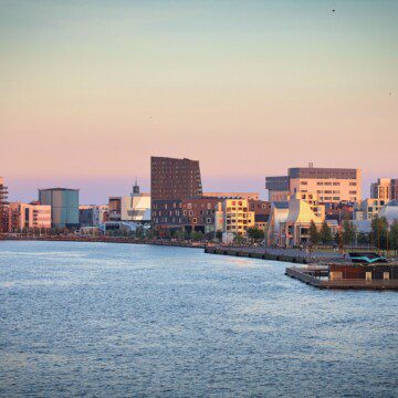 Skyline at the harbour in Aalborg, a starting point for exploring Northern Jutland from holiday apartment rentals