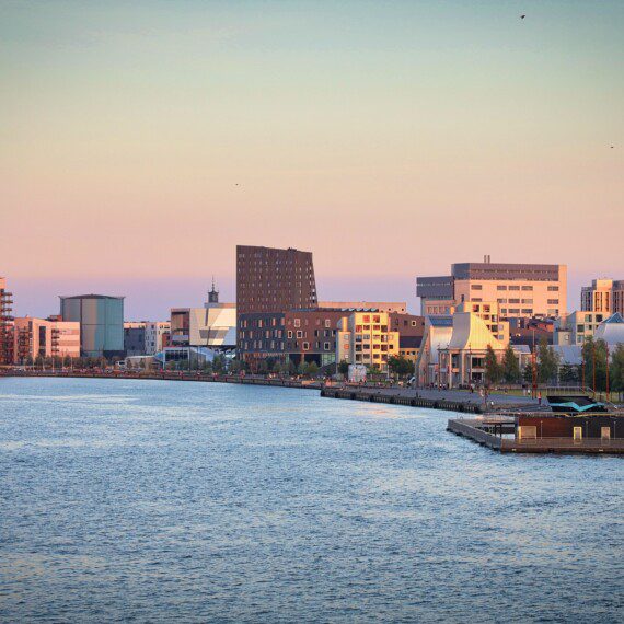 Skyline at the harbour in Aalborg, a starting point for exploring Northern Jutland from holiday apartment rentals