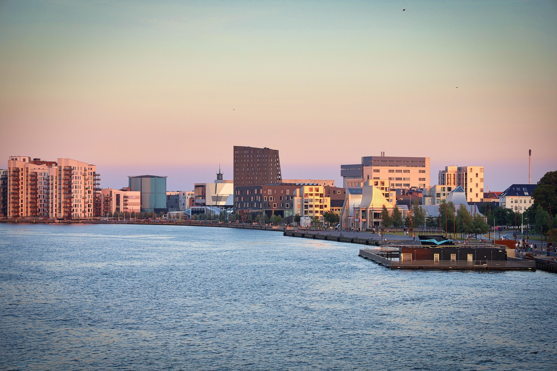 Skyline at the harbour in Aalborg, a starting point for exploring Northern Jutland from holiday apartment rentals