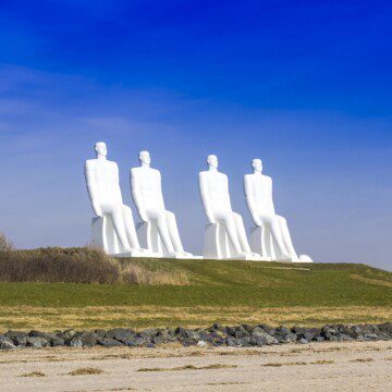 The iconic sculpture 'Man Meets the Sea' in Esbjerg, near vacation homes by the coast