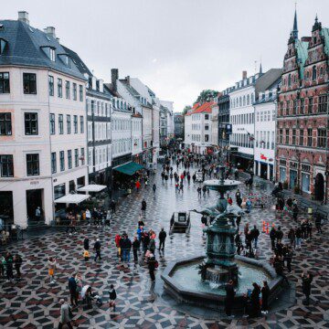 Aerial view of shoppers on Strøget, perfect for weekend visitors staying in central city lodgings