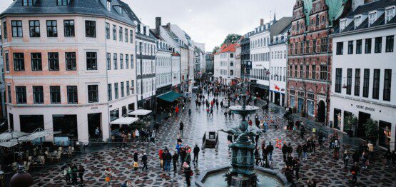 Aerial view of shoppers on Strøget, perfect for weekend visitors staying in central city lodgings