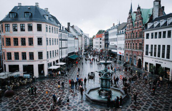 Aerial view of shoppers on Strøget, perfect for weekend visitors staying in central city lodgings