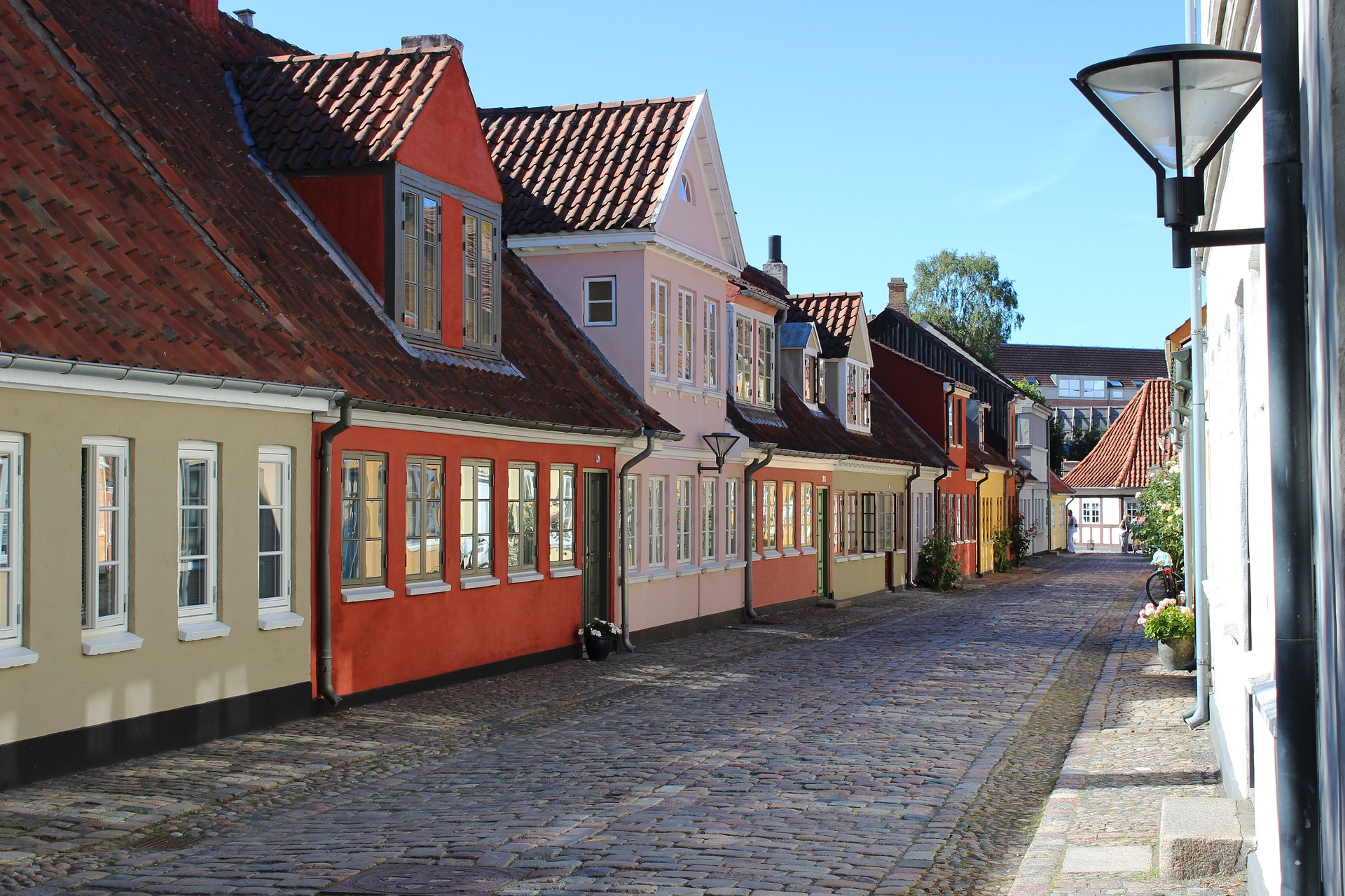 Colourful old houses in the charming streets of H.C. Andersen’s hometown Odense, close to holiday apartments